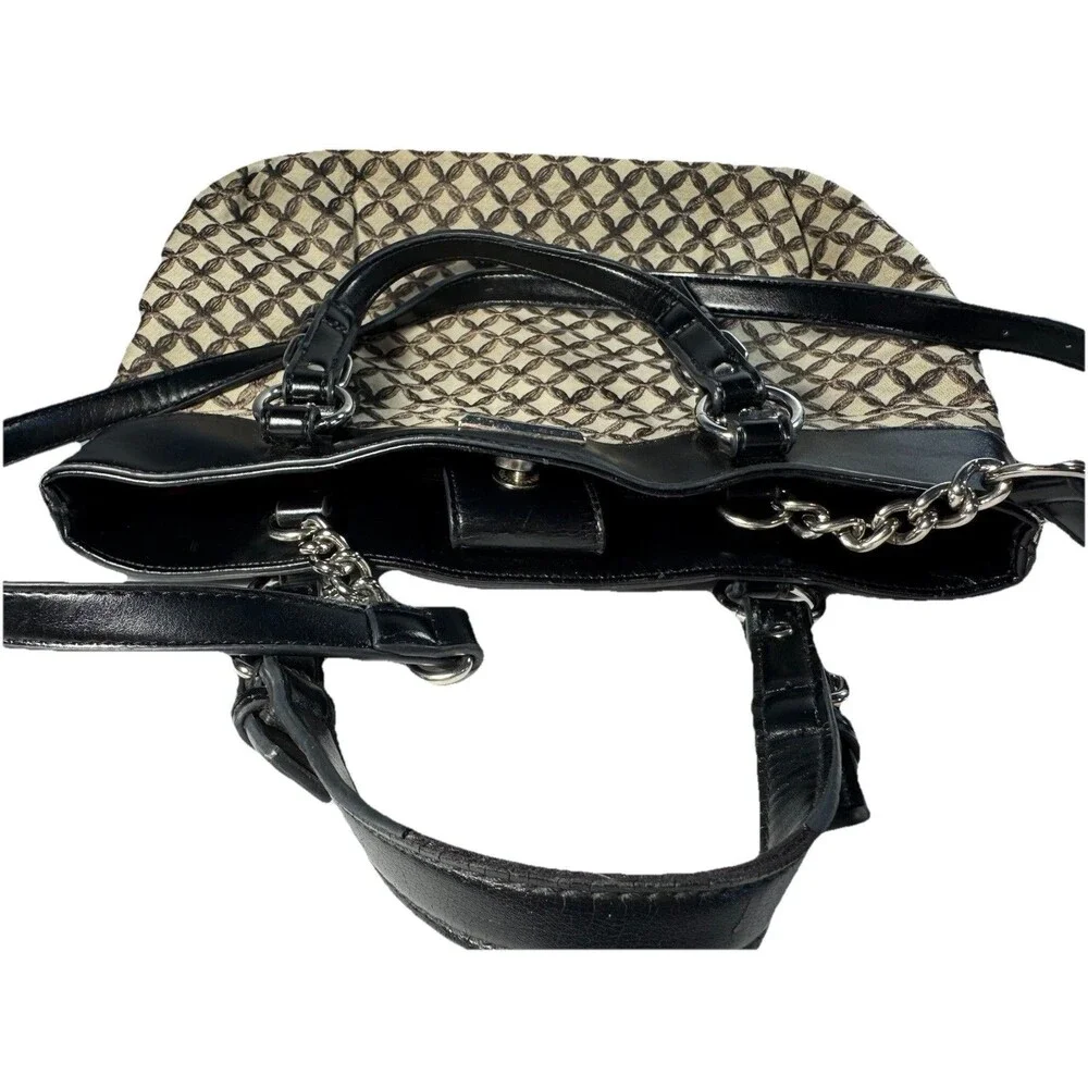 Dana Buchman Monogram Shoulder Bag Black Leather Trim Red Lining Purse